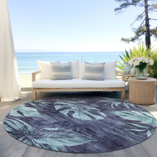 Piper Looms Chantille Floral ACN1887 Blue Machine Washable Area Rug Round Outdoor Lifestyle Image Feature