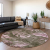 Piper Looms Chantille Floral ACN1887 Brown Machine Washable Area Rug Round Lifestyle Image Feature