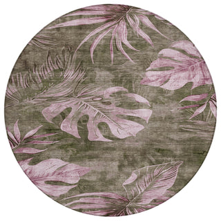 Piper Looms Chantille Floral ACN1887 Brown Machine Washable Area Rug Round Main Image