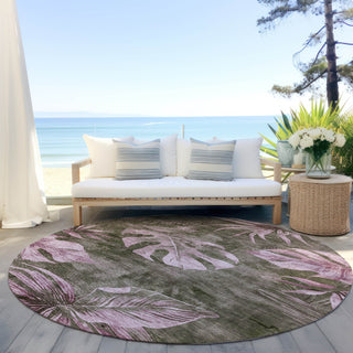 Piper Looms Chantille Floral ACN1887 Brown Machine Washable Area Rug Round Outdoor Lifestyle Image Feature
