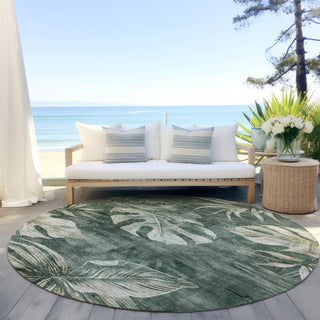 Piper Looms Chantille Floral ACN1887 Fern Machine Washable Area Rug Round Outdoor Lifestyle Image Feature