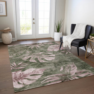 Piper Looms Chantille Floral ACN1887 Olive Machine Washable Area Rug Lifestyle Image Feature