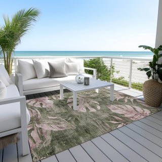 Piper Looms Chantille Floral ACN1887 Olive Machine Washable Area Rug Outdoor Lifestyle Image Feature