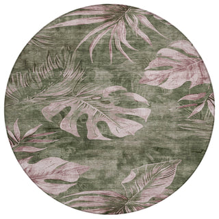 Piper Looms Chantille Floral ACN1887 Olive Machine Washable Area Rug Round Main Image