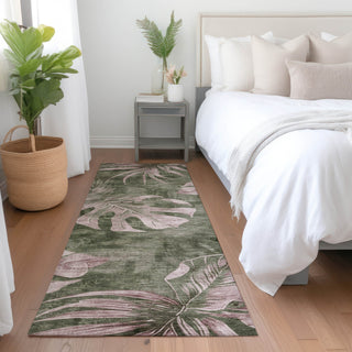 Piper Looms Chantille Floral ACN1887 Olive Machine Washable Area Rug Runner Lifestyle Image Feature