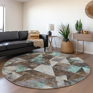 Piper Looms Chantille Geometric ACN1888 Chocolate Machine Washable Area Rug Round Lifestyle Image Feature