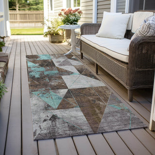 Piper Looms Chantille Geometric ACN1888 Chocolate Machine Washable Area Rug Runner Outdoor Lifestyle Image Feature