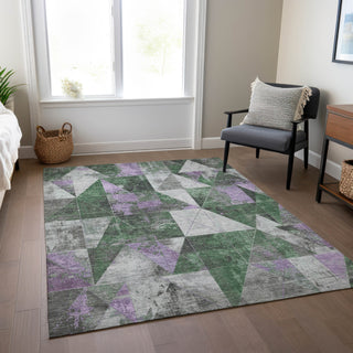 Piper Looms Chantille Geometric ACN1888 Emerald Machine Washable Area Rug Lifestyle Image Feature