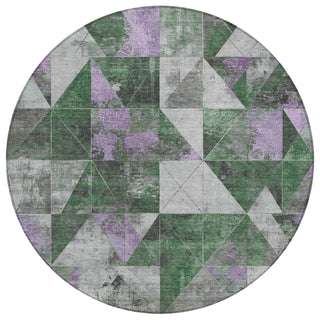 Piper Looms Chantille Geometric ACN1888 Emerald Machine Washable Area Rug Round Main Image