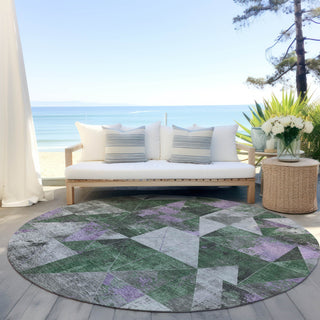 Piper Looms Chantille Geometric ACN1888 Emerald Machine Washable Area Rug Round Outdoor Lifestyle Image Feature