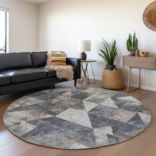 Piper Looms Chantille Geometric ACN1888 Gray Machine Washable Area Rug Round Lifestyle Image Feature