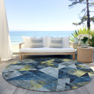 Piper Looms Chantille Geometric ACN1888 Navy Machine Washable Area Rug Round Outdoor Lifestyle Image Feature
