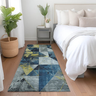 Piper Looms Chantille Geometric ACN1888 Navy Machine Washable Area Rug Runner Lifestyle Image Feature