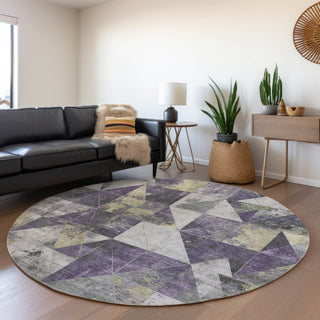 Piper Looms Chantille Geometric ACN1888 Purple Machine Washable Area Rug Round Lifestyle Image Feature