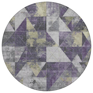 Piper Looms Chantille Geometric ACN1888 Purple Machine Washable Area Rug Round Main Image