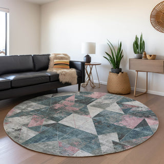 Piper Looms Chantille Geometric ACN1888 Seafoam Machine Washable Area Rug Round Lifestyle Image Feature