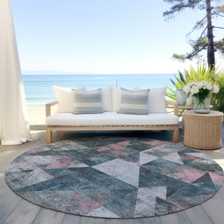Piper Looms Chantille Geometric ACN1888 Seafoam Machine Washable Area Rug Round Outdoor Lifestyle Image Feature