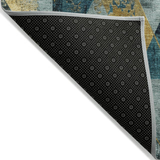 Piper Looms Chantille Geometric ACN1888 Teal Machine Washable Area Rug Backing Image