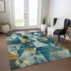 Piper Looms Chantille Geometric ACN1888 Teal Machine Washable Area Rug Lifestyle Image Feature