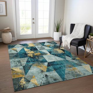 Piper Looms Chantille Geometric ACN1888 Teal Machine Washable Area Rug Lifestyle Image Feature