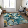 Piper Looms Chantille Geometric ACN1888 Teal Machine Washable Area Rug Lifestyle Image Feature