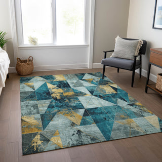 Piper Looms Chantille Geometric ACN1888 Teal Machine Washable Area Rug Lifestyle Image Feature