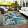Piper Looms Chantille Geometric ACN1888 Teal Machine Washable Area Rug Outdoor Lifestyle Image Feature