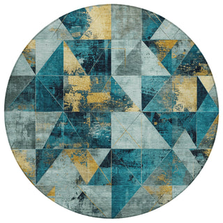 Piper Looms Chantille Geometric ACN1888 Teal Machine Washable Area Rug Round Main Image