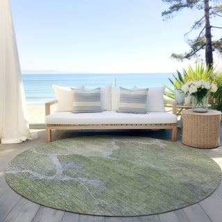 Piper Looms Chantille Abstract ACN1889 Green Machine Washable Area Rug Round Outdoor Lifestyle Image Feature