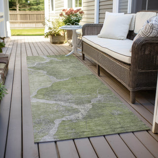 Piper Looms Chantille Abstract ACN1889 Green Machine Washable Area Rug Runner Outdoor Lifestyle Image Feature
