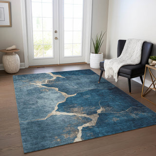 Piper Looms Chantille Abstract ACN1889 Navy Machine Washable Area Rug Lifestyle Image Feature