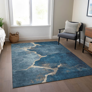 Piper Looms Chantille Abstract ACN1889 Navy Machine Washable Area Rug Lifestyle Image Feature