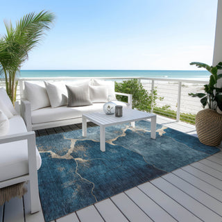 Piper Looms Chantille Abstract ACN1889 Navy Machine Washable Area Rug Outdoor Lifestyle Image Feature