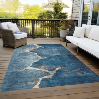 Piper Looms Chantille Abstract ACN1889 Navy Machine Washable Area Rug Outdoor Lifestyle Image Feature