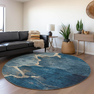 Piper Looms Chantille Abstract ACN1889 Navy Machine Washable Area Rug Round Lifestyle Image Feature