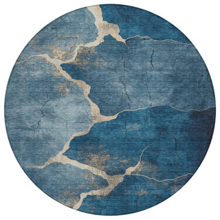 Piper Looms Chantille Abstract ACN1889 Navy Machine Washable Area Rug Round Main Image