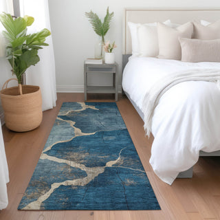 Piper Looms Chantille Abstract ACN1889 Navy Machine Washable Area Rug Runner Lifestyle Image Feature