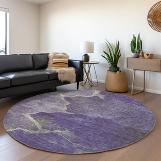 Piper Looms Chantille Abstract ACN1889 Purple Machine Washable Area Rug Round Lifestyle Image Feature