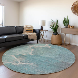 Piper Looms Chantille Abstract ACN1889 Teal Machine Washable Area Rug Round Lifestyle Image Feature