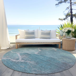 Piper Looms Chantille Abstract ACN1889 Teal Machine Washable Area Rug Round Outdoor Lifestyle Image Feature
