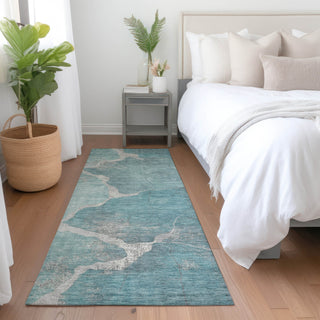 Piper Looms Chantille Abstract ACN1889 Teal Machine Washable Area Rug Runner Lifestyle Image Feature
