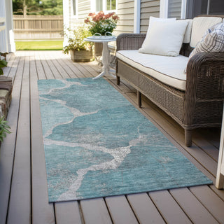 Piper Looms Chantille Abstract ACN1889 Teal Machine Washable Area Rug Runner Outdoor Lifestyle Image Feature