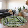 Piper Looms Chantille Aztec ACN1890 Aloe Machine Washable Area Rug Round Lifestyle Image Feature