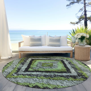 Piper Looms Chantille Aztec ACN1890 Aloe Machine Washable Area Rug Round Outdoor Lifestyle Image Feature