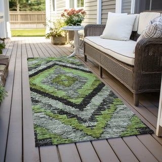Piper Looms Chantille Aztec ACN1890 Aloe Machine Washable Area Rug Runner Outdoor Lifestyle Image Feature