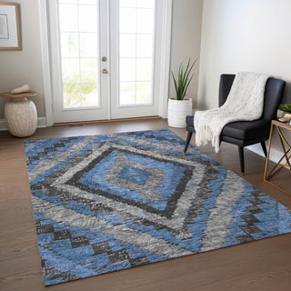 Piper Looms Chantille Aztec ACN1890 Blue Machine Washable Area Rug Lifestyle Image Feature