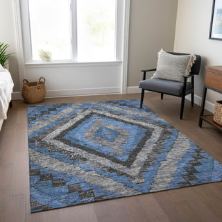 Piper Looms Chantille Aztec ACN1890 Blue Machine Washable Area Rug Lifestyle Image Feature