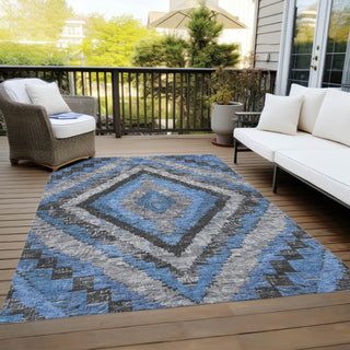 Piper Looms Chantille Aztec ACN1890 Blue Machine Washable Area Rug Outdoor Lifestyle Image Feature