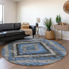 Piper Looms Chantille Aztec ACN1890 Blue Machine Washable Area Rug Round Lifestyle Image Feature
