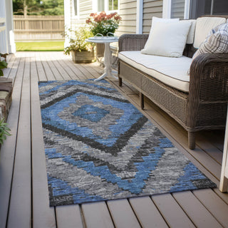 Piper Looms Chantille Aztec ACN1890 Blue Machine Washable Area Rug Runner Outdoor Lifestyle Image Feature